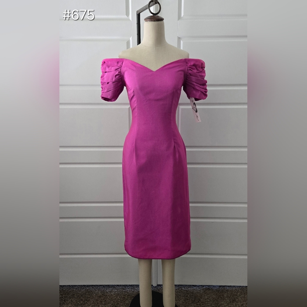 Pink Vintage 80's Off-the-shoulder Sheath Dress